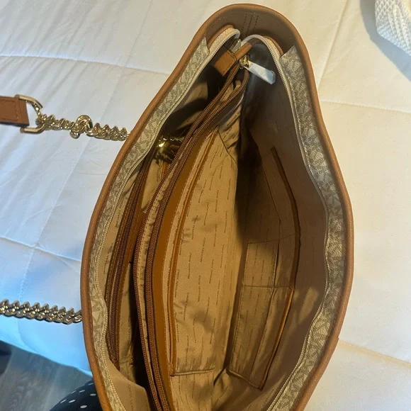Michael Kors Cream and Tan Tote with Gold Accents - Picture 3 of 4